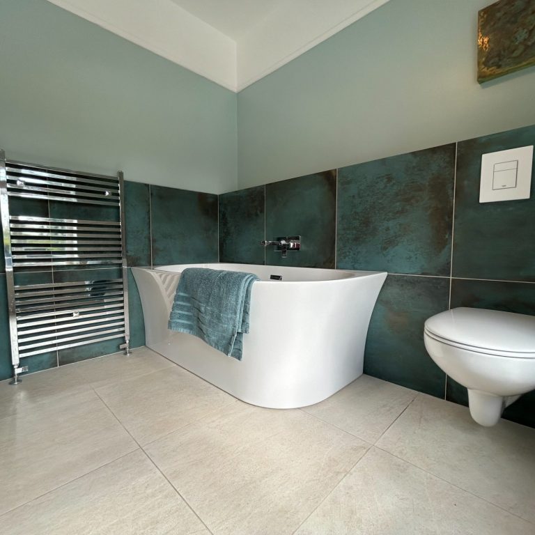 It's all in the detail. A complete replacement bathroom in a 1920's house in Stratford-upon-Avon - Tiles from Mandarin Stone